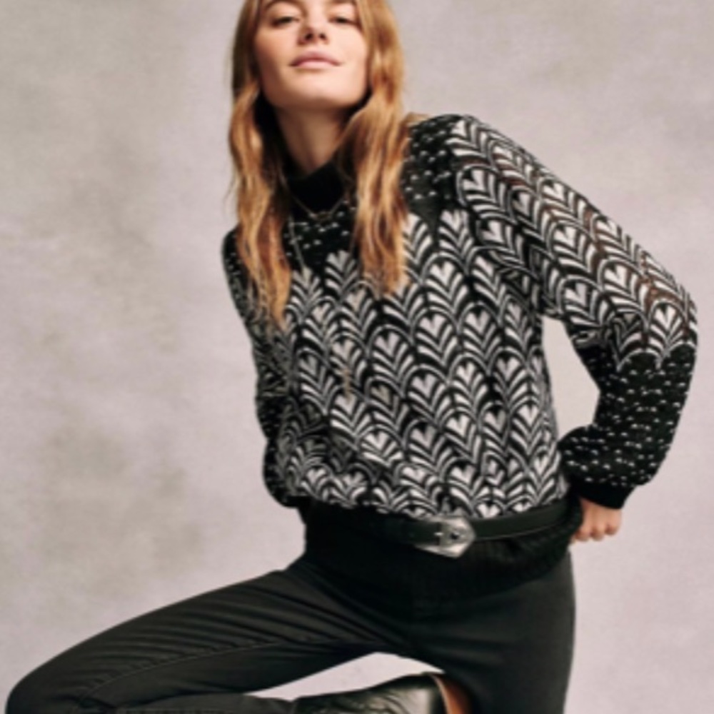 Anthropologie Black and White Long-Sleeve top